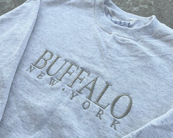 Buffalo Beige Embroidered Sweatshirt | Buffalo, NY Crewneck | Minimalist