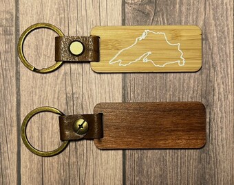 Lake Superior Outline Wooden Keychain