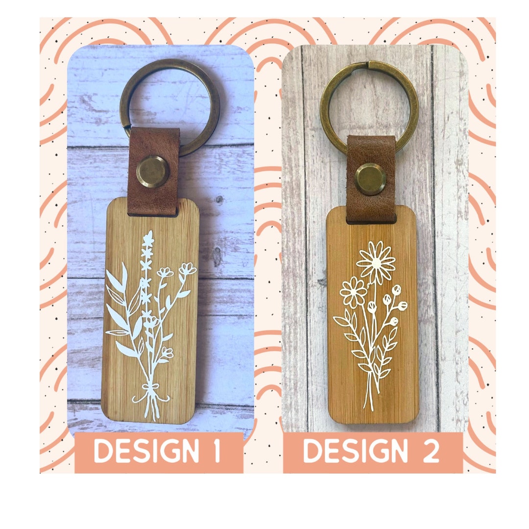 Wooden Keychain With Floral Decal - Etsy