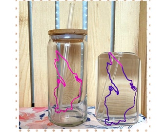 Lake Superior Color Changing Glass Can w/ Bamboo Lid & Straw/ Pink to Purple