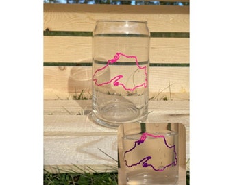 Lake Superior Color Changing 16oz Glass Can Cup/Pink to Purple