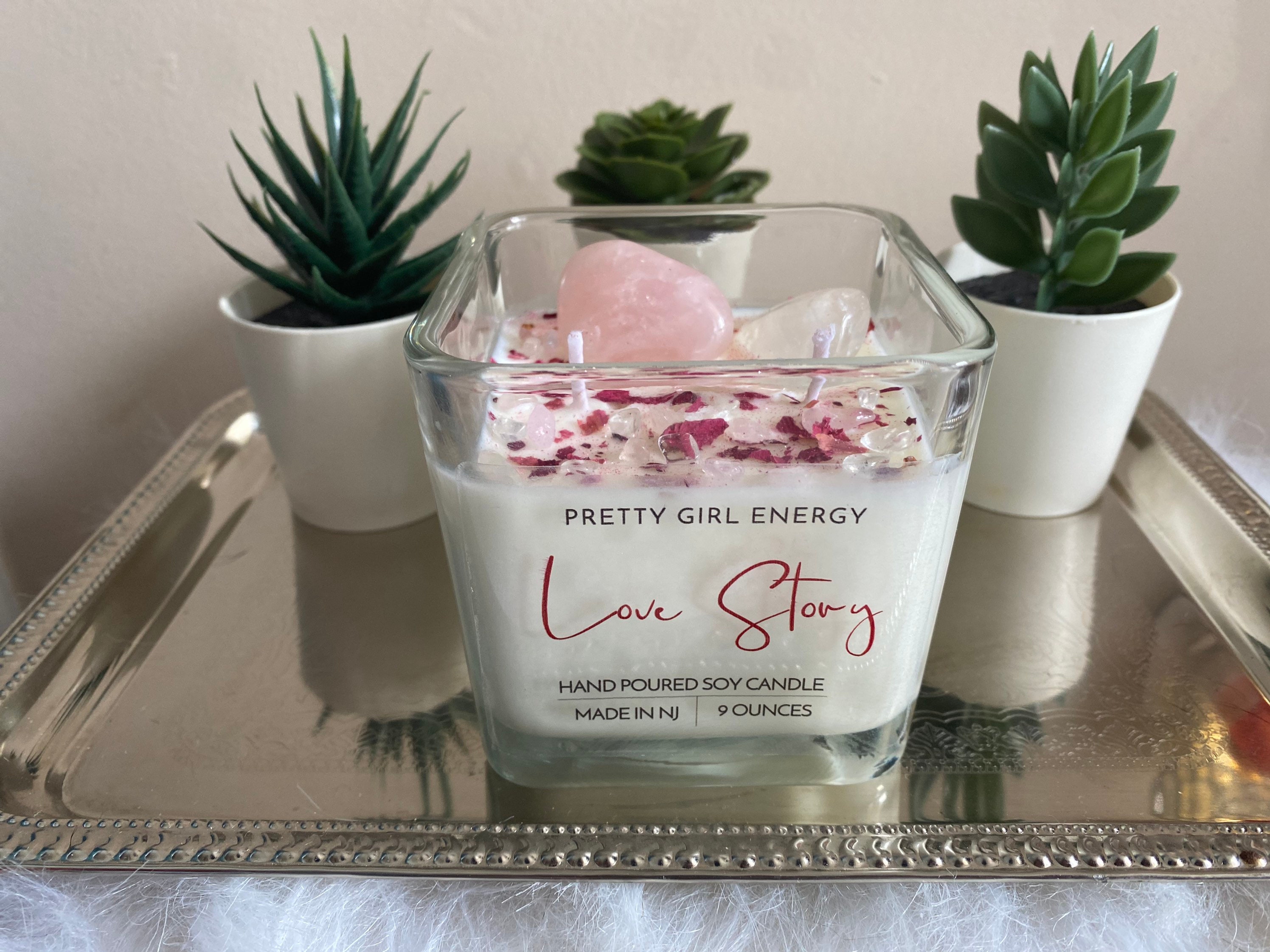 Love Story Crystal Intention Candle Self Love Happiness Love Manifest 9