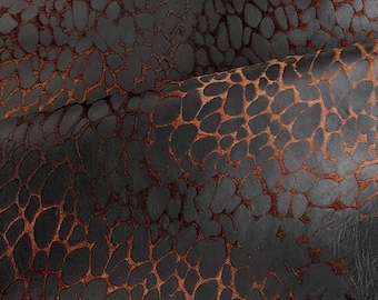 Black Reptile Embossed Lambskin Leather, Brown Hair On Hide, Leather Remnant for Bags, Costume, Shoes & Crafts