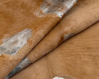 Tan Hair On Calf Hide Acid Wash Effect Leather Cowhide for Bags Upholstery Costume Leathercraft