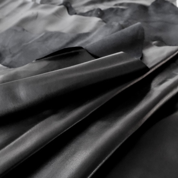 British High Quality Smooth Black Lamb Leather Nappa 0.6 - 0.8mm / 4-5 sqft / Ideal For Biker Jackets/ Leather Garments