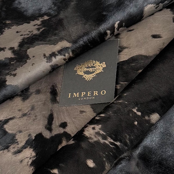 Black Hair-On Calfskin Leather Hide – Lightweight Genuine Leather for Bags, Crafts & Upholstery Panels
