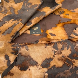 Piel de becerro auténtica, estampado de vaca lavado con ácido en marrón, proyectos de diseño de mantas, alfombras, accesorios y manualidades, disfraces, mantas, tapetes y billeteras
