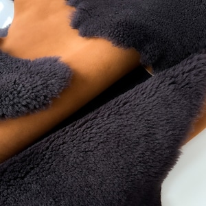 Genuine Dark Brown Tan Suede Shearling Upholstery Thick Chunky Hide Seat Cover Boots Pram Liner Baby Sofa Cover Throw Rug Ugg Sheepskin