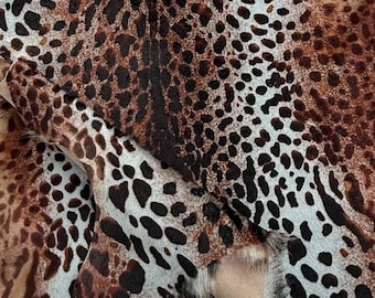 Leopard Print Hair On Hide, Blue Brown Lightweight Craft Leather, Small Genuine Hide for Bags, Accessories & Costume