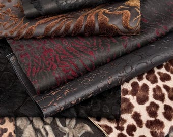 Mixed Leather Craft Panels – Genuine Hair On Hide, Embossed & Animal Print Leather for Bags, Wallets and Crafts