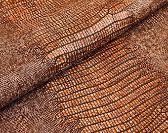 Whiskey Brown Lambskin Leather, Reptile Embossed Leather, Lizard Print Leather, Genuine Leather for Bags, Crafts & Costume