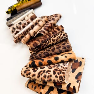 20 Calf Hair Leather Offcuts Pack Animal Print Hide Pieces Leather Scraps for Crafts Bags Accessories Costume Design leo426