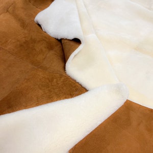 Luxury Sheepskin Throw For Sofa Couch or Bed Cover in Luxury Cream and Tan Suede