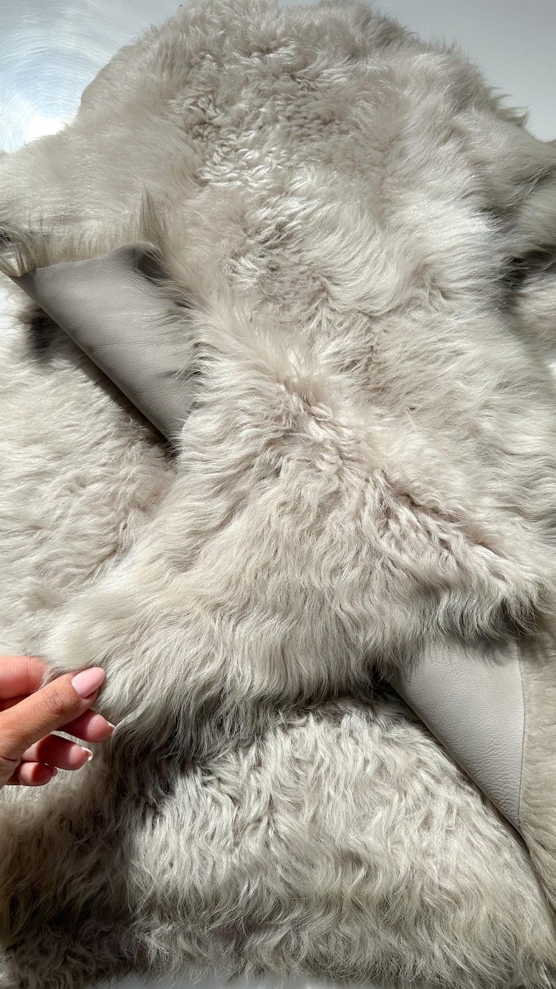 SALE Genuine Sheepskin Light Grey Curly Sheepskin Throw Chair Cover Rug