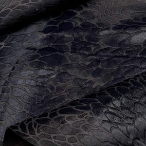 Black Floral Embossed Genuine Calf Hide – Hair-On Showroom Sample Leather for Fashion, Upholstery, Costume & Craft Designers