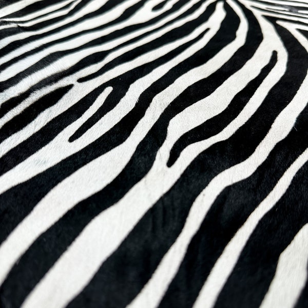 Genuine Natural Calfskin Hair on Hide - Zebra Print Animal  - Calfskin for crafts, Upcycling, Upholstery, Bags, Seat Pad