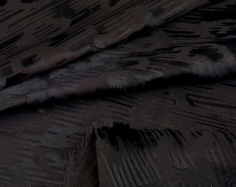 Black Animal Abstract Printed Sheepskin Leather Scrap – Lightweight Textured Hair On Remnant for Costume, Props & Crafts