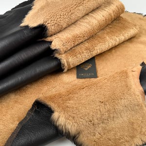 Vera pelle di pecora Merino color miele, pelle marrone scuro, dorso in montone naturale double face per giacca da pilota, pelle di pecora da aviatore, per cappello e guanti