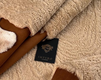 Genuine Sheepskin Beige & Tan Shearling For Hats Mittens Hide Seat Cover Boots Pram Liner Baby Mat Sofa Cover Throw Gift for Home