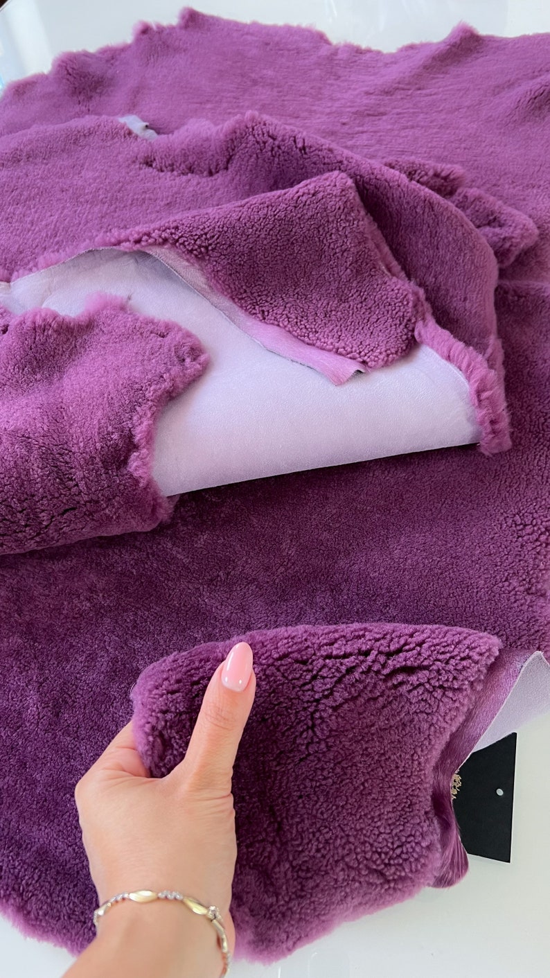 Purple Australian Sheepskin Pelt Boucle Fabric Shearling Hide Upholstery Rug Chair Seat Pad Pram Liner Baby Sofa Cover Throw Armchair Cover image 6