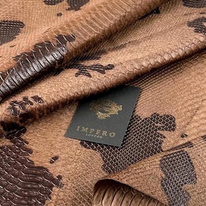 Genuine Hair-On-Hide Calf Leather – Brown Snakeskin Inspired Exotic Pattern Leather for Custom Sneaker Designers & Accessories Unique