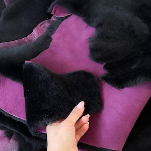British Sheepskin Black Purple Suede Double Faced Merinos Sheepskin for Coats Clothing Hats Upholstery Home Decor