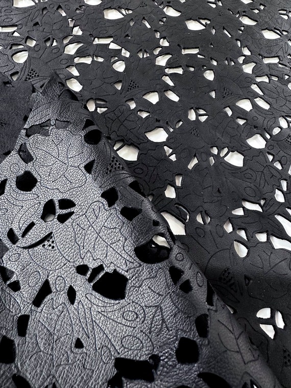 Genuine Black Lace Leather Panel Laser Cut Floral Real Leather Crafting  Leather Craft Leather for Clothing 