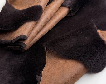 Dark Brown Merino Sheepskin Hide – Double Faced Straight Wool Shearling for Jackets, Hats, Gloves & Mittens