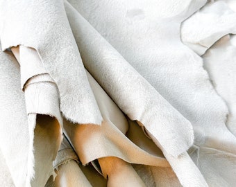 Clearance Natural Beige Goat Hair on Hide Throw Home Decor Seat Pad Goathide l Offcuts Scraps Cheap Leather Craft Fabrics Pet Bed Liner
