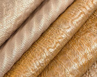 Metallic Gold Lambskin Leather Hide, Textured Genuine Leather, Costume Leather, Fashion Design, Bags, Props & Leathercraft