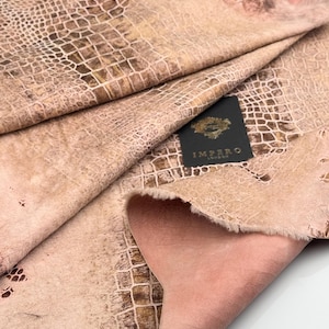 Salmon Pink Croc Embossed Hair-On Hide Distressed End Of Batch Perfect For Western Boots, Upholstery, Bag Making And Rustic Crafts