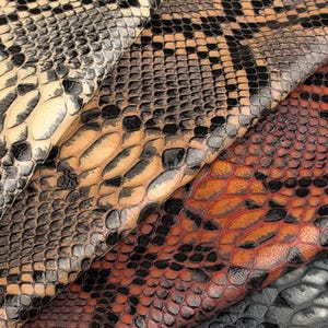 Snakeskin Embossed Leather Hide, Tan Reptile Print Leather, Costume Making, Leathercraft Remnant, Seconds
