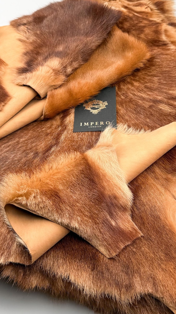 Natural Hair-On Goat Leather Hide in Brown Tones • Real Sustainable Craft Leather for Bags Fashion Upholstery