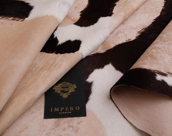 Printed Calf Hide Leather – Black White & Taupe Hair On Hide for Upholstery, Bags, Costumes , Interior Design End of Batch