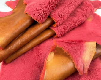SALE Genuine Dark Pink Merino Sheepskin with Vintage Brown Leather Back – Versatile for Any Application Retro Vibe Vintage Style