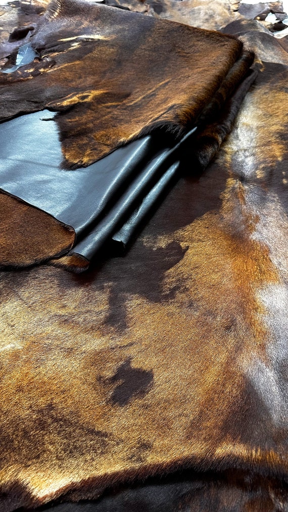 Genuine Brown Calfskin Ponyskin Hair on Hide Panels for Bags Purse Wallet Upholstery Seat Cover Animal Print Cow Print