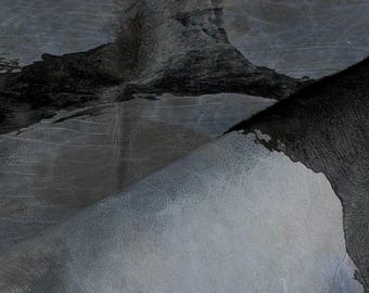 Black Grey Hair On Calfskin Leather Hide, Distressed Cowhide Leather for Bags, Upholstery, Costume, Fashion & Leathercraft