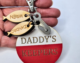 Daddys Mamas Keeper fishing bobber keychain gift for Mothers or Fathers Day