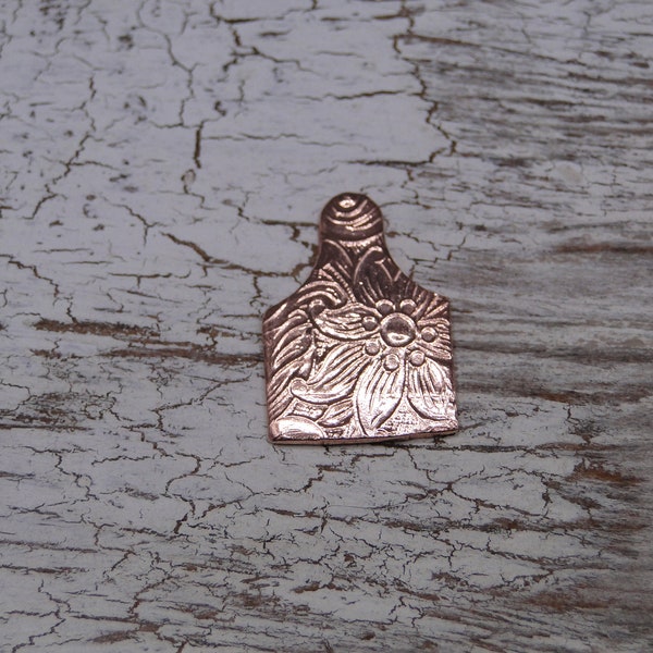 Copper FLOWER CATTLE Tiny 3/4x1/2” blank for jewelry, stamping blanks, pet tag, resin blank, Copper cow tag, metal cattle tag