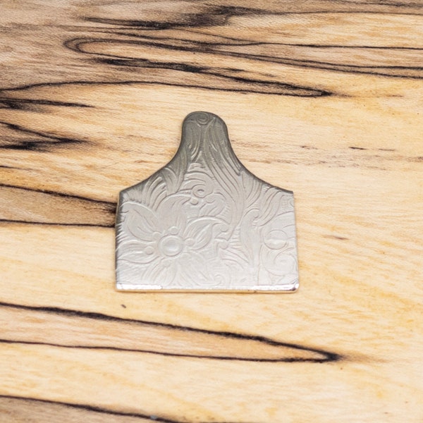 FLOWER CATTLE small 1x3/4” blank for jewelry, stamping blanks, pet tag, resin blank, Sterling Silver cow tag, metal cattle tag