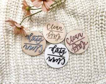 Laser Engraved Wood Dishwasher Magnet: Clean Dirty Indicator
