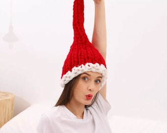 Weihnachten Chunky Strickmütze, Chunky Santa Hut, rote Chunky Beanie festliche Mütze, perfektes Weihnachtsgeschenk