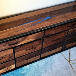 Start a Custom Order Handmade 10 Drawer Walnut Dresser w/ Epoxy Inlay Modern Farmhouse Furniture image 4