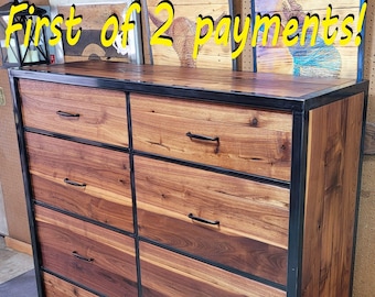 Start a Custom Order! - Oversized Eight Drawer Walnut/Steel Dresser - Handmade to Order