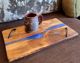 Made to Order! - Diamond Deep Sea Blue & Black Walnut Serving Tray Cutting Board