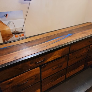 Start a Custom Order Handmade 10 Drawer Walnut Dresser w/ Epoxy Inlay Modern Farmhouse Furniture image 3