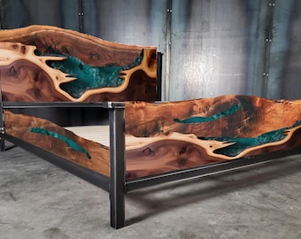 Handmade Live Edge Bed - American Black Walnut - Cusom Epoxy Inlay