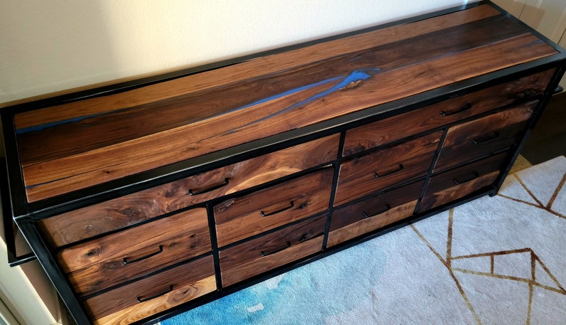 Start a Custom Order Handmade 10 Drawer Walnut Dresser w/ Epoxy Inlay Modern Farmhouse Furniture image 4