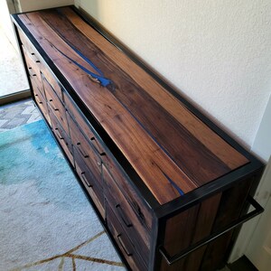 Start a Custom Order Handmade 10 Drawer Walnut Dresser w/ Epoxy Inlay Modern Farmhouse Furniture image 2