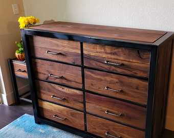 black industrial dresser Sikaic Chest of Drawers 6 Drawers Dresser with Vertical Large Storage Black Modern